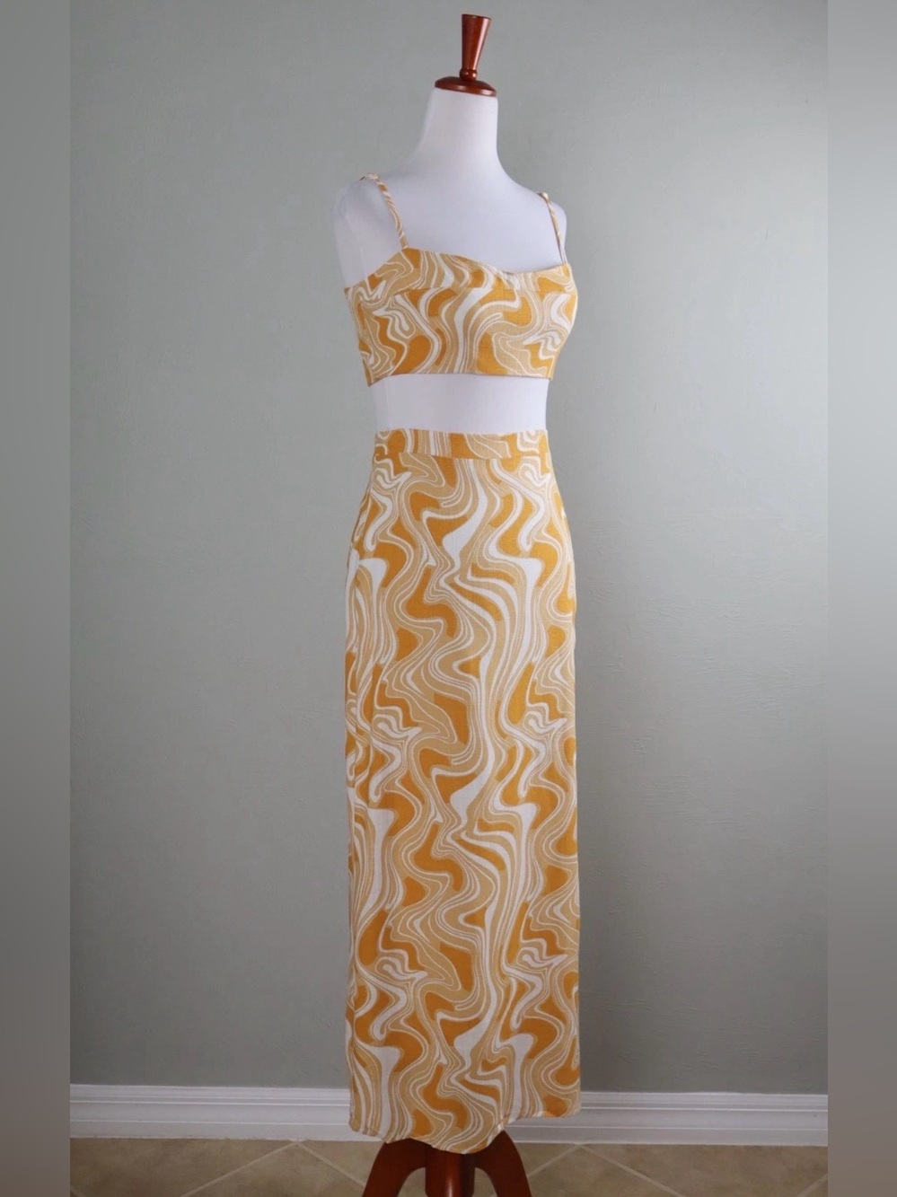 CAARA Linen-Blend Crop Top AND Midi Skirt SET